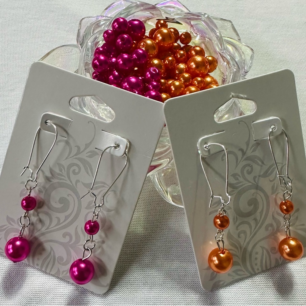 Pink and Orange Beaded Earrings